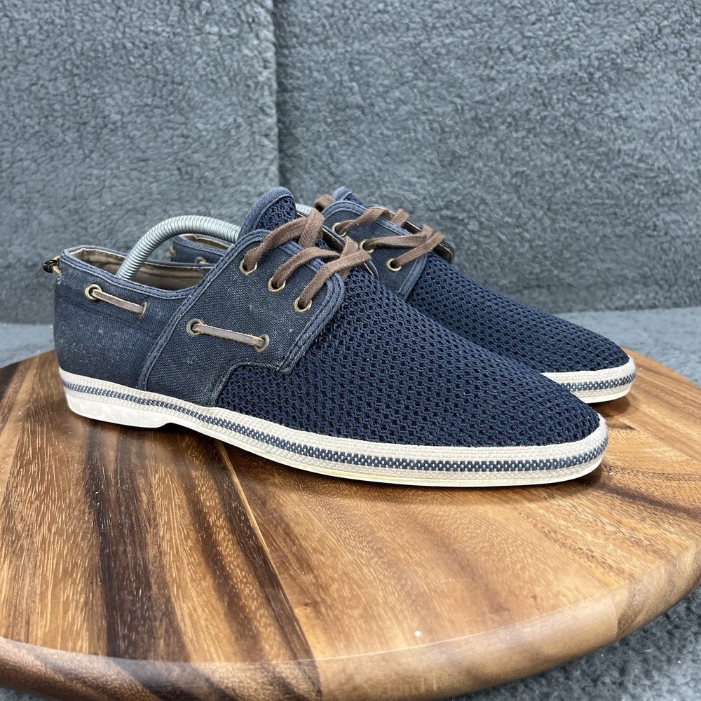 Aldo Shoes Navy Blue Mesh Canvas Shoes Mens Size 10 Brown Laces Breathable - Picture 4 of 14